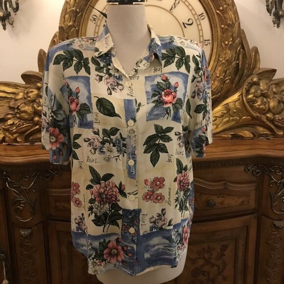 KATHIE LEE. Size 6. Comfy Floral Short Sleeve Button Front Shirt. B20 - Picture 1 of 5